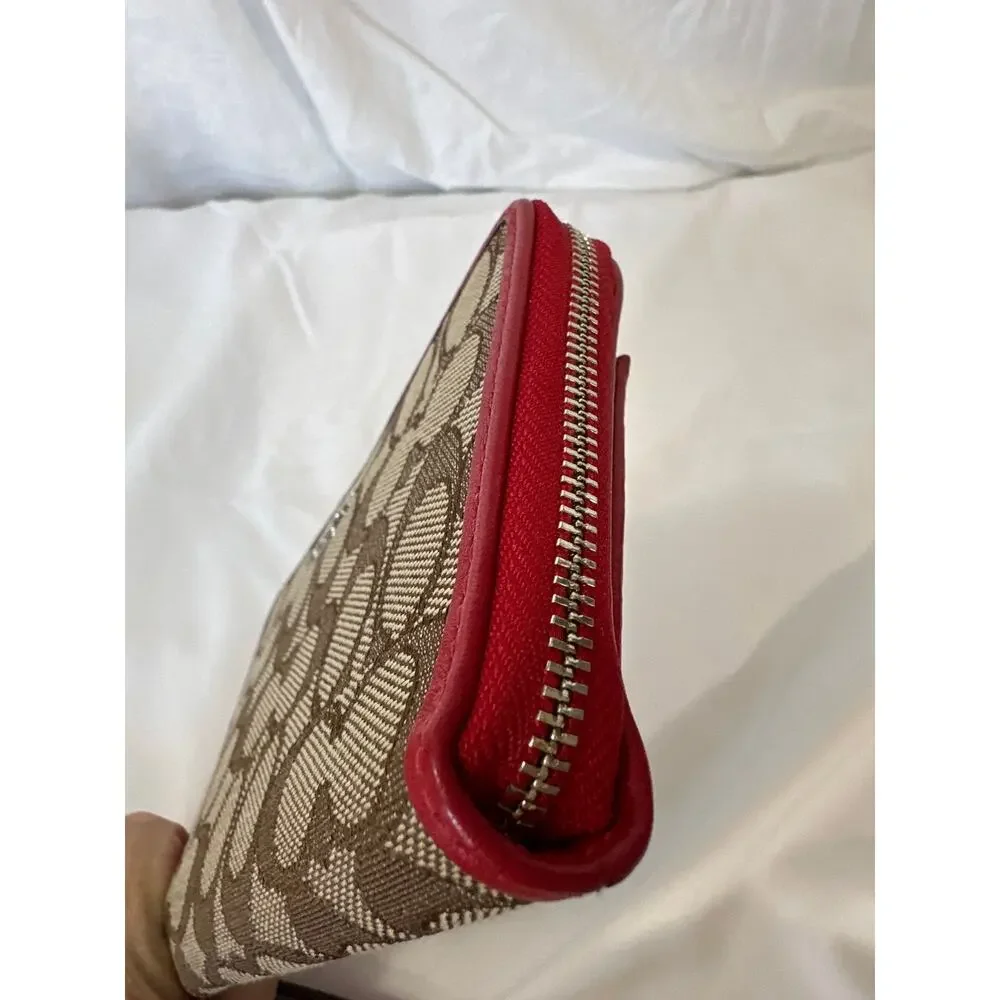Coach Signature Canvas wristlet Wallet with Red Trim